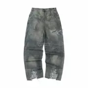 巴黎 BLC 23FW Baggy 水洗糜爛破洞大破壞泥染 丹寧牛仔褲 直筒褲 長褲：圖片 9