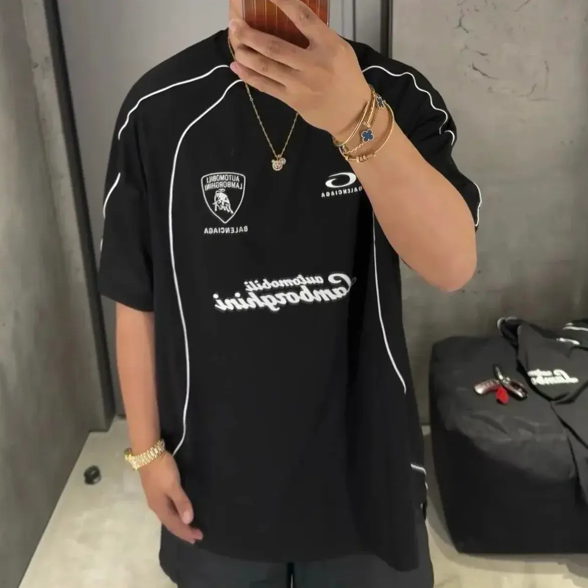 【現貨】巴黎 BLC 25SS x Lamborghini 聯名 車標刺繡logo 短袖T恤足球衣 黑色