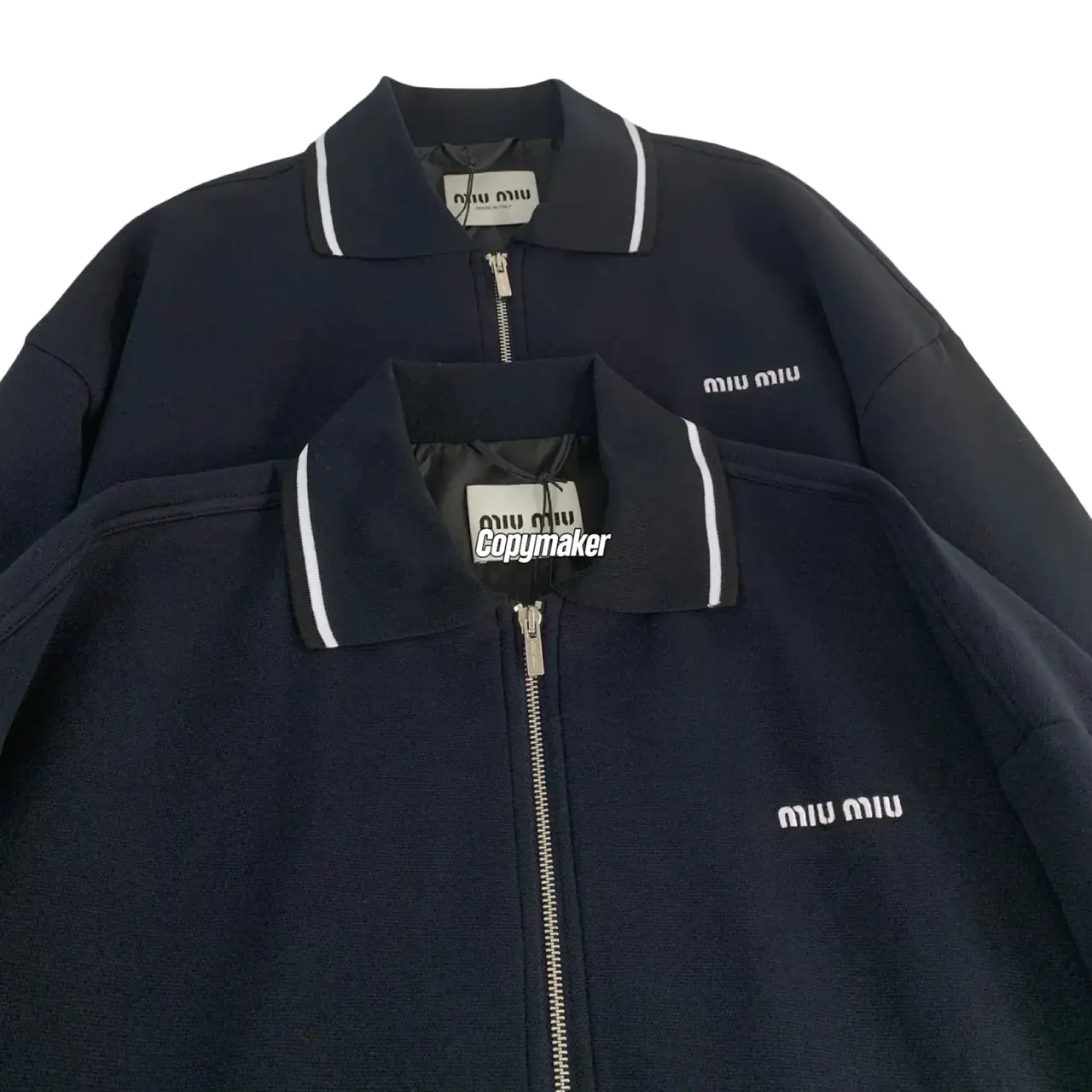 【預售】M1U M1U 25SS 繆繆 字母Logo刺繡 珠地棉 立領夾克外套校服夾克 藏青