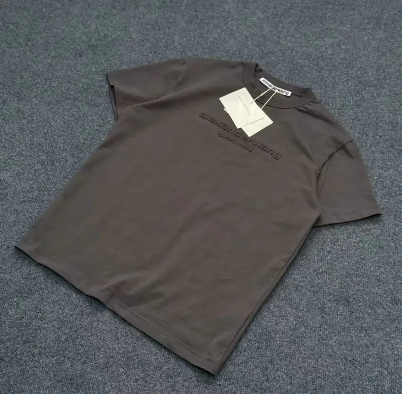【預售】Alexander Wang 25SS 壓紋字母logo 水洗做舊短袖T恤 黑灰色