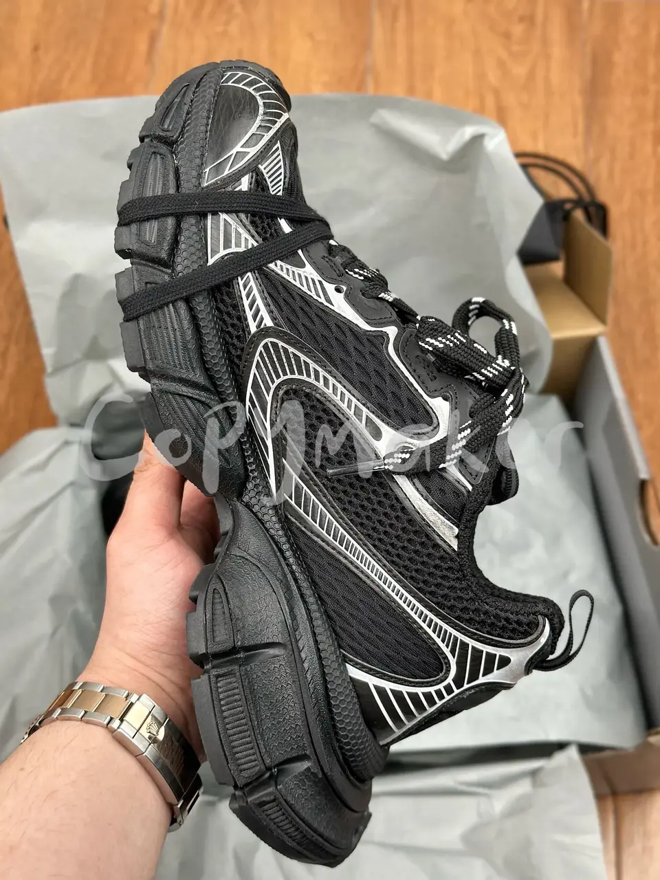 【預售】巴黎 BLC 3XL 時尚復古作舊 增高 老爹鞋 休閒鞋 XXXL 黑銀色