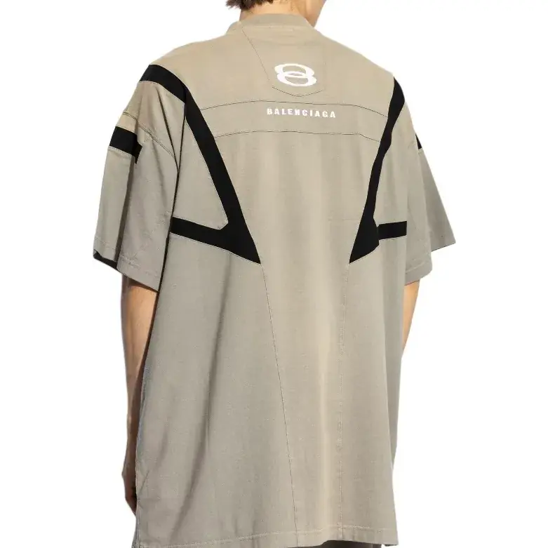 【現貨】【福利回饋免運】巴黎 BLC 24FW 雙環刺繡水洗拼接重磅 短袖T恤 卡其色