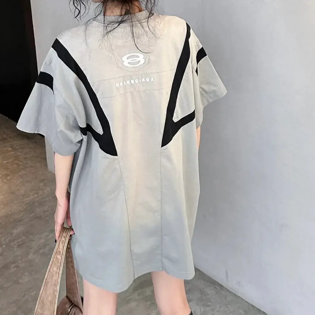 【現貨】【福利回饋免運】巴黎 BLC 24FW 雙環刺繡水洗拼接重磅 短袖T恤 卡其色