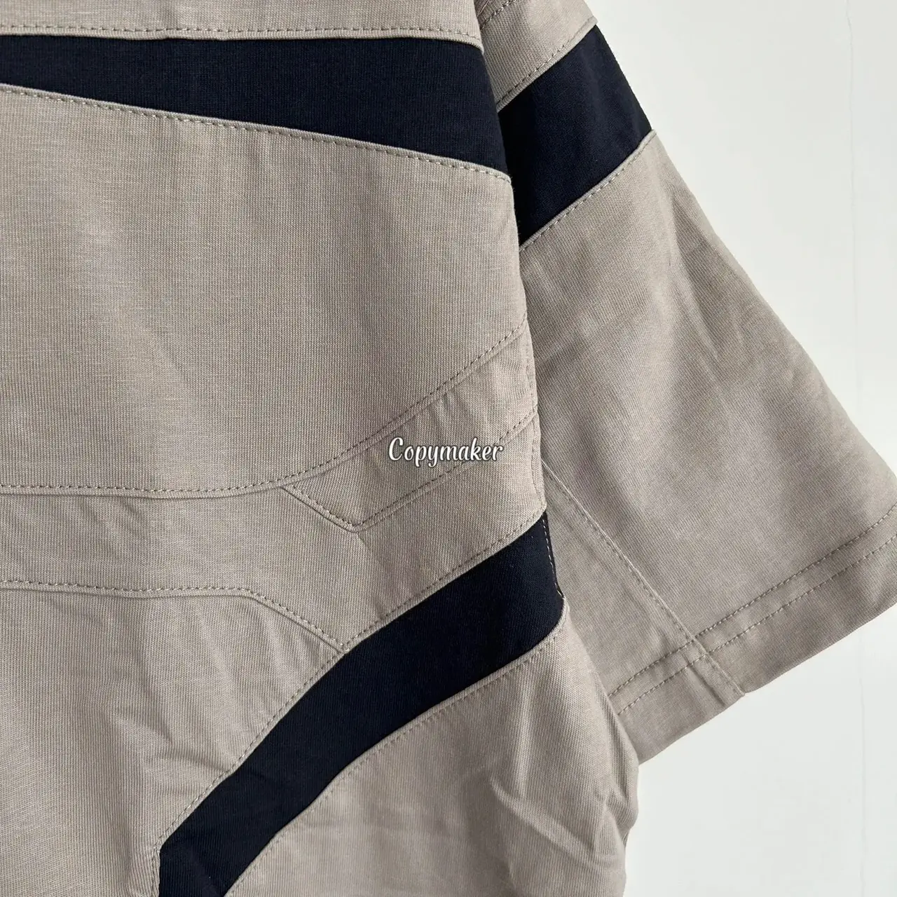 【現貨】【福利回饋免運】巴黎 BLC 24FW 雙環刺繡水洗拼接重磅 短袖T恤 卡其色