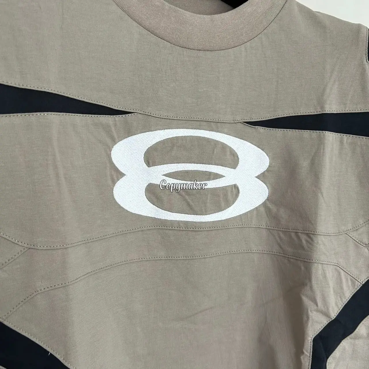 【現貨】【福利回饋免運】巴黎 BLC 24FW 雙環刺繡水洗拼接重磅 短袖T恤 卡其色