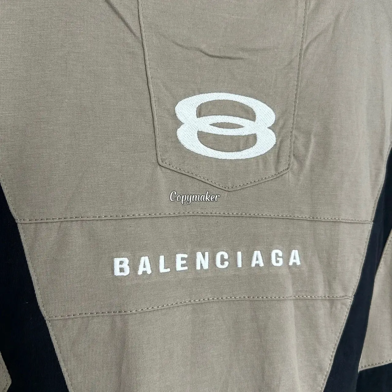 【現貨】【福利回饋免運】巴黎 BLC 24FW 雙環刺繡水洗拼接重磅 短袖T恤 卡其色