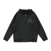 【現貨】Chrome Hearts 經典款 三十字架皮標 後背梵文金屬銘牌 拉鍊衛衣夾克連帽外套 黑色：圖片 2
