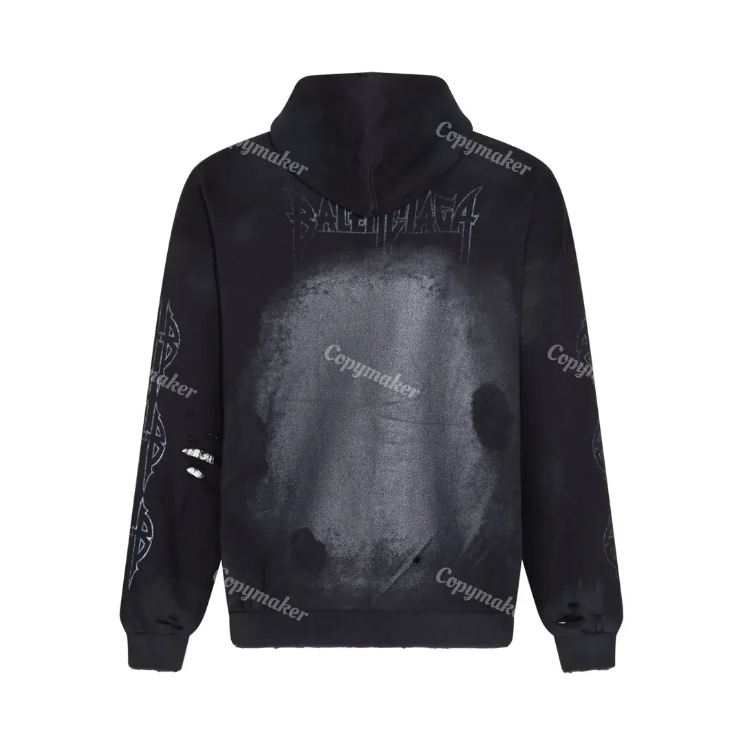 巴黎 BLC 23FW Paris Moon Crinkled Fleece Hoodie 顛倒鐵塔做舊破洞 帽T連帽衛衣