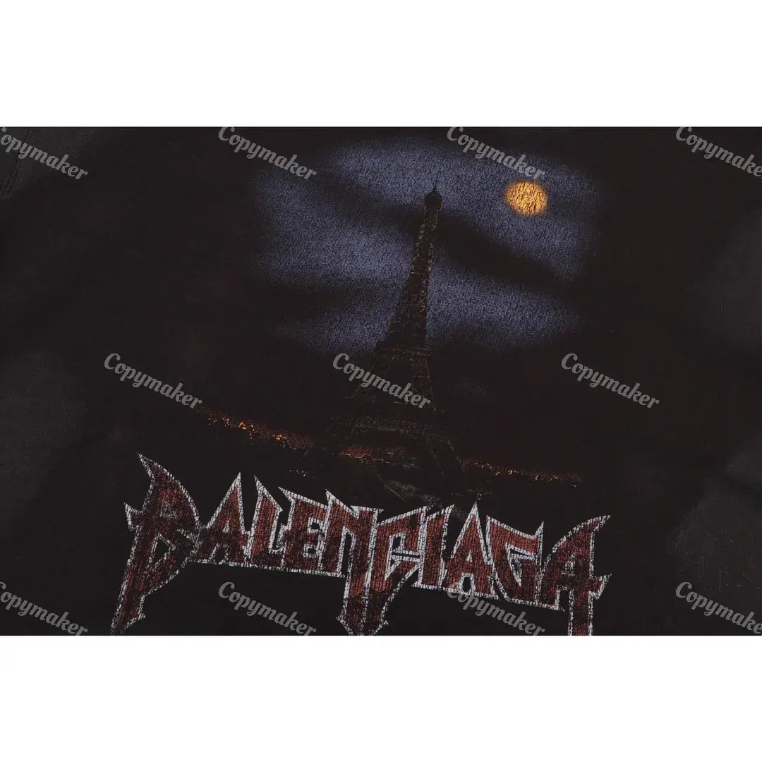 巴黎 BLC 23FW Paris Moon Crinkled Fleece Hoodie 顛倒鐵塔做舊破洞 帽T連帽衛衣