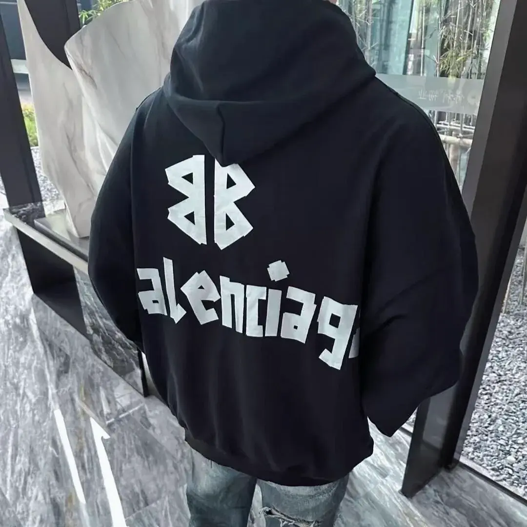 【現貨】巴黎 BLC 24FW 秀款 膠帶 繃帶logo 水洗做舊 帽T連帽衛衣帽衫 黑色