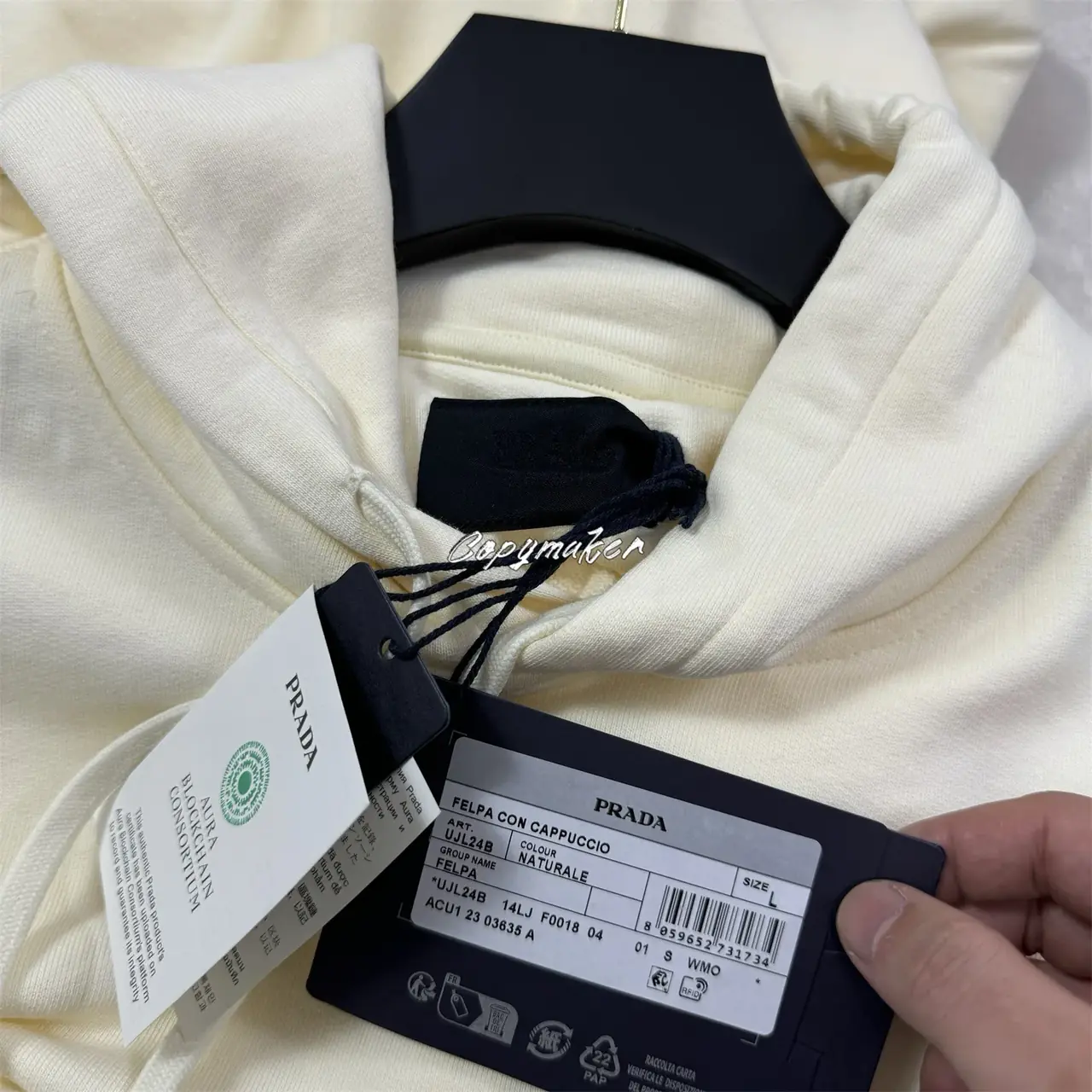 【現貨】【全套包裝】PRA 24FW 素色簡約 三角標小logo 鐵牌 帽T連帽衛衣長袖 米色