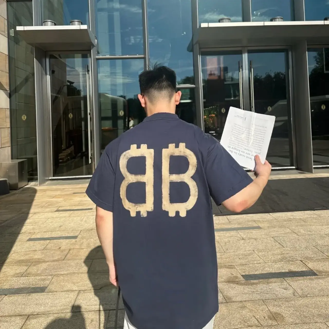 【現貨】巴黎 BLC 24SS 雙B 比特幣 水洗作舊破壞 短袖 T恤 藍灰色