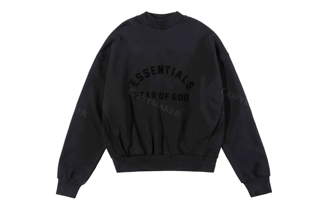 23SS FOG ESSENTIALS 副線 膠標 大學T圓領衛衣 FEAR OF GOD 玄青黑 圓弧字母