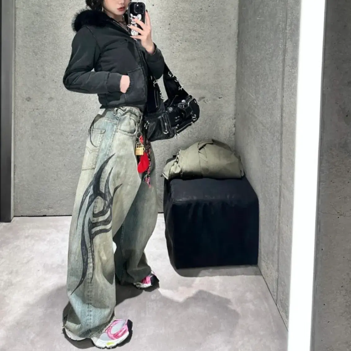 【現貨】巴黎 BLC 24FW 秀款 Baggy Pants 圖騰龍紋抽繩 泥染 廓型牛仔褲直筒褲長褲