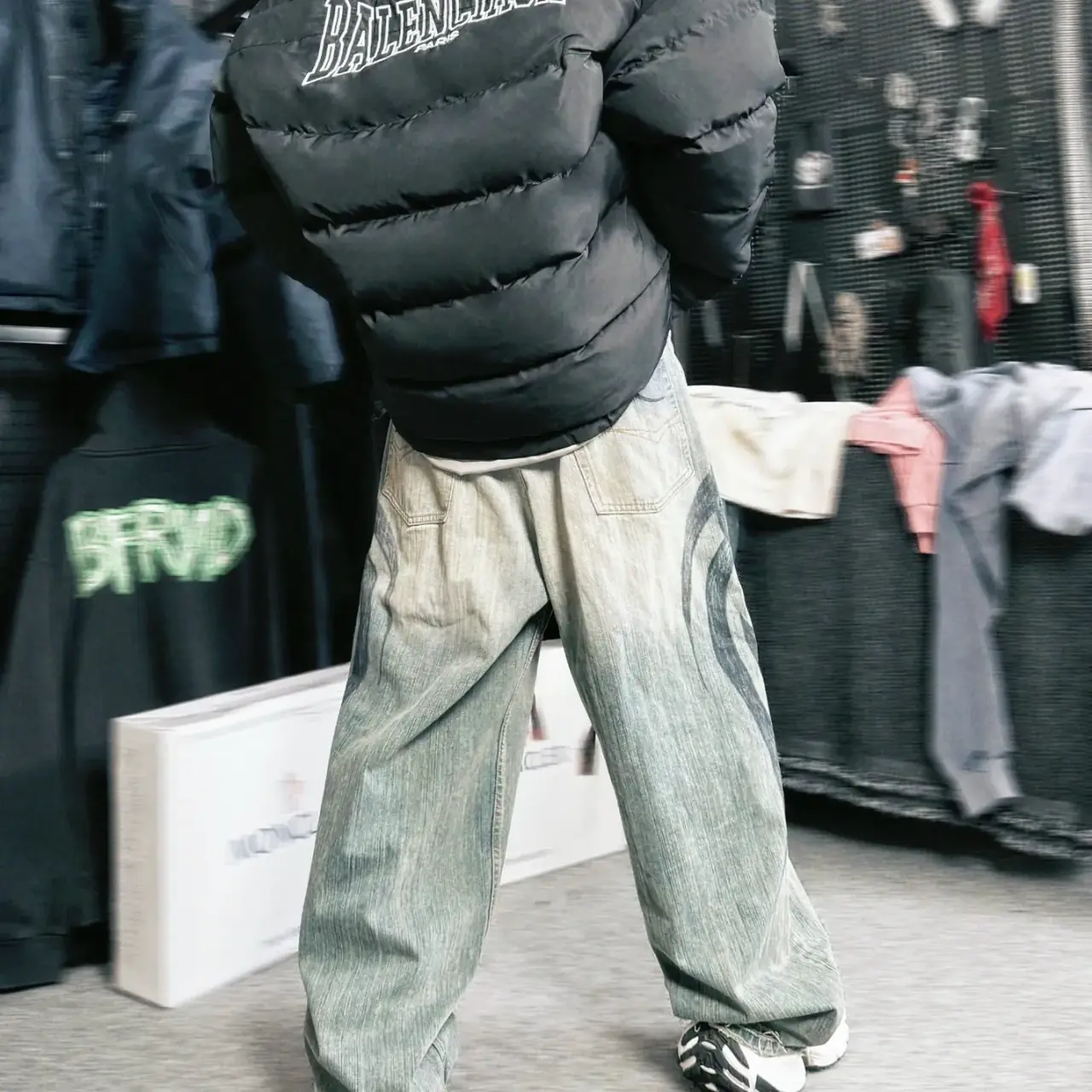 【現貨】巴黎 BLC 24FW 秀款 Baggy Pants 圖騰龍紋抽繩 泥染 廓型牛仔褲直筒褲長褲