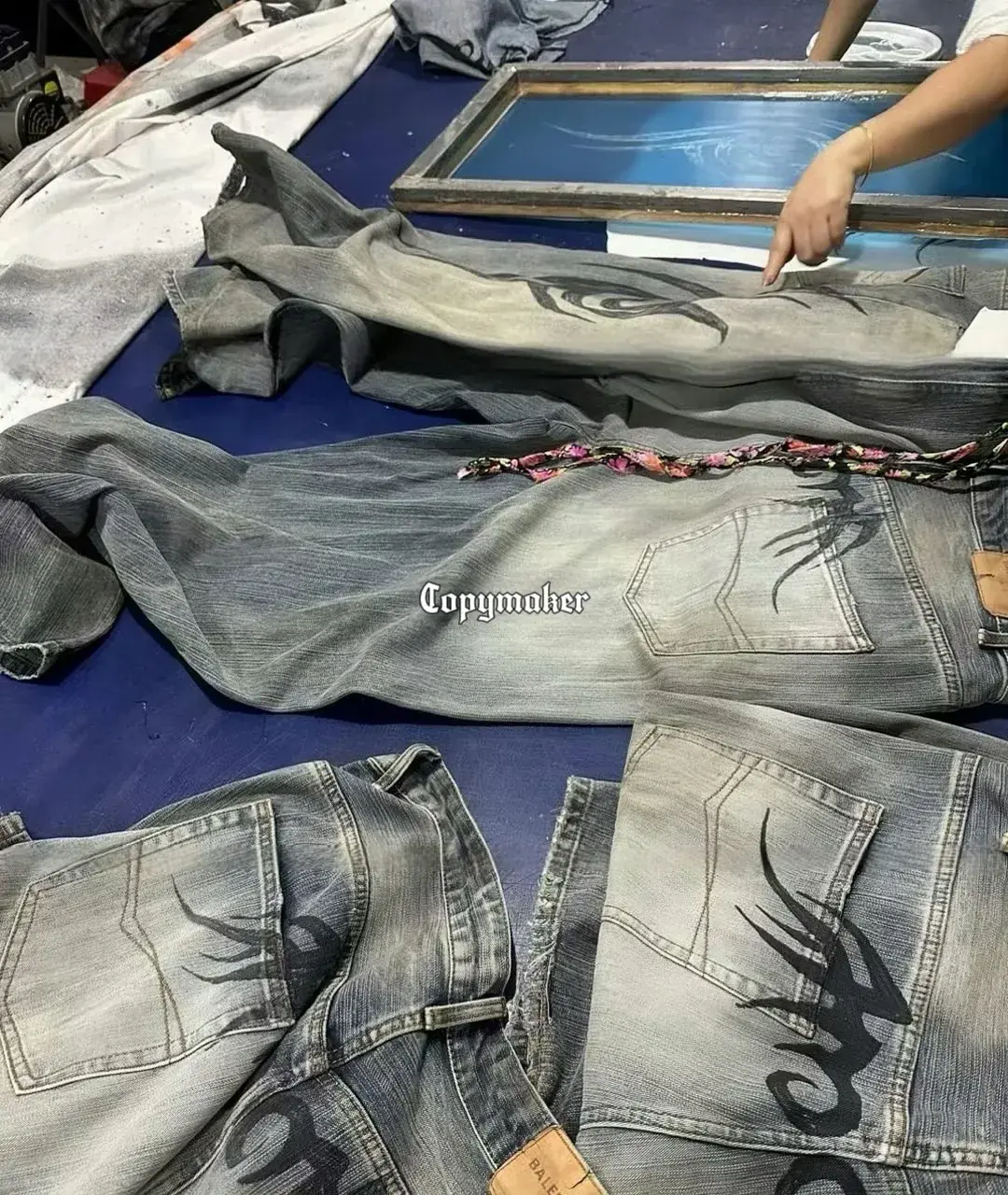 【現貨】巴黎 BLC 24FW 秀款 Baggy Pants 圖騰龍紋抽繩 泥染 廓型牛仔褲直筒褲長褲