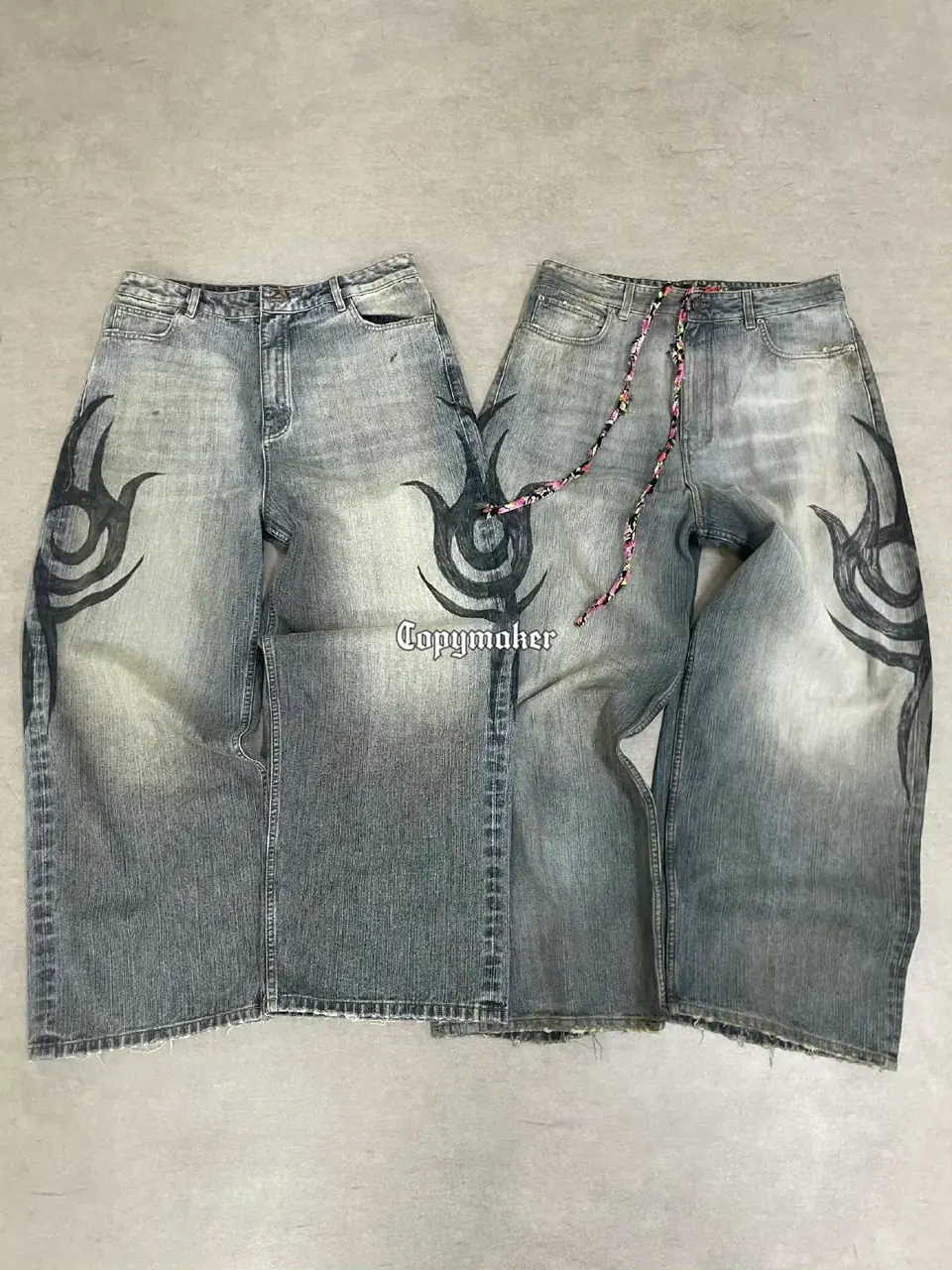 【現貨】巴黎 BLC 24FW 秀款 Baggy Pants 圖騰龍紋抽繩 泥染 廓型牛仔褲直筒褲長褲