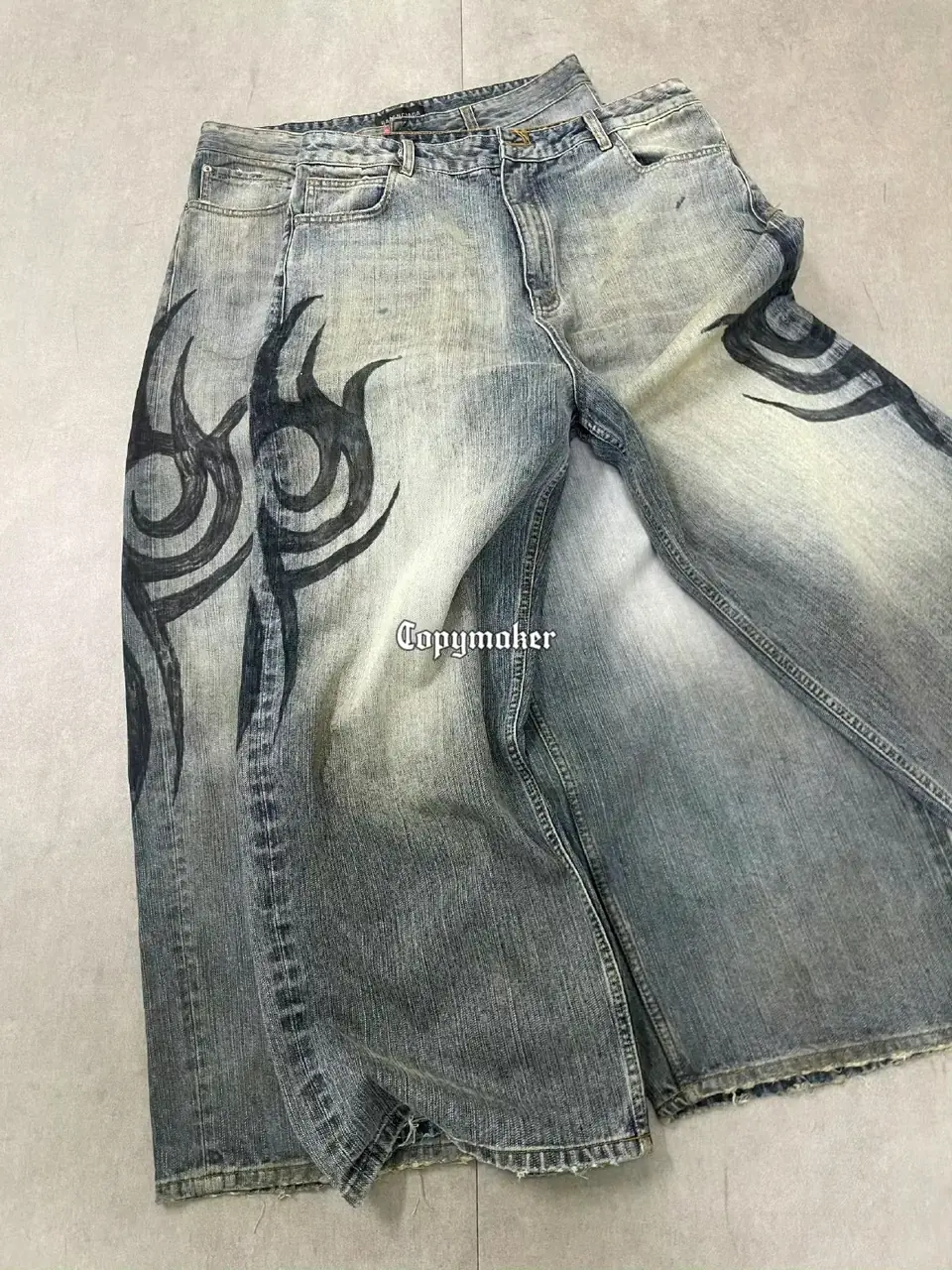 【現貨】巴黎 BLC 24FW 秀款 Baggy Pants 圖騰龍紋抽繩 泥染 廓型牛仔褲直筒褲長褲