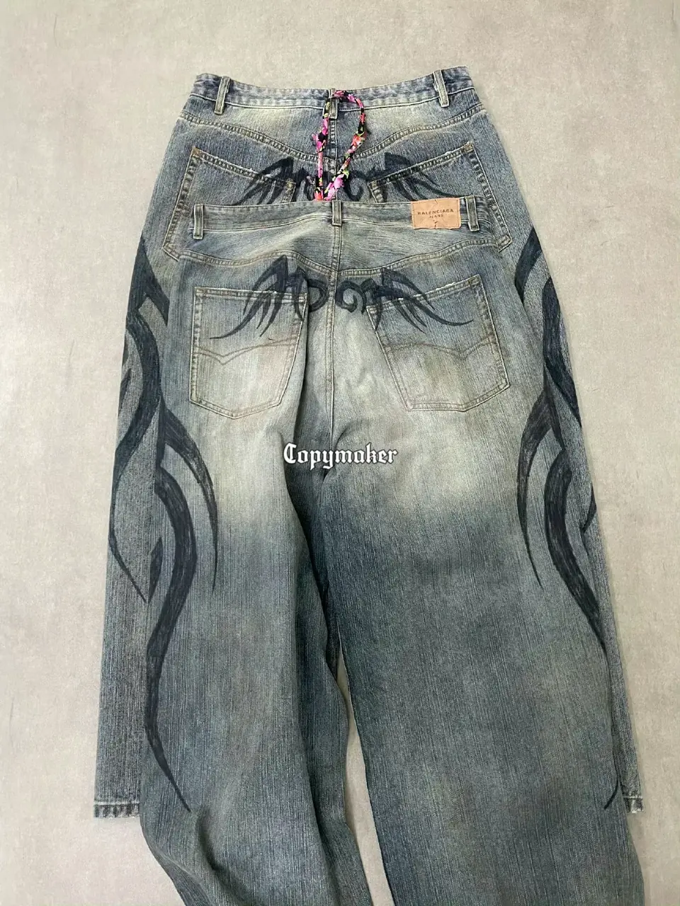 【現貨】巴黎 BLC 24FW 秀款 Baggy Pants 圖騰龍紋抽繩 泥染 廓型牛仔褲直筒褲長褲