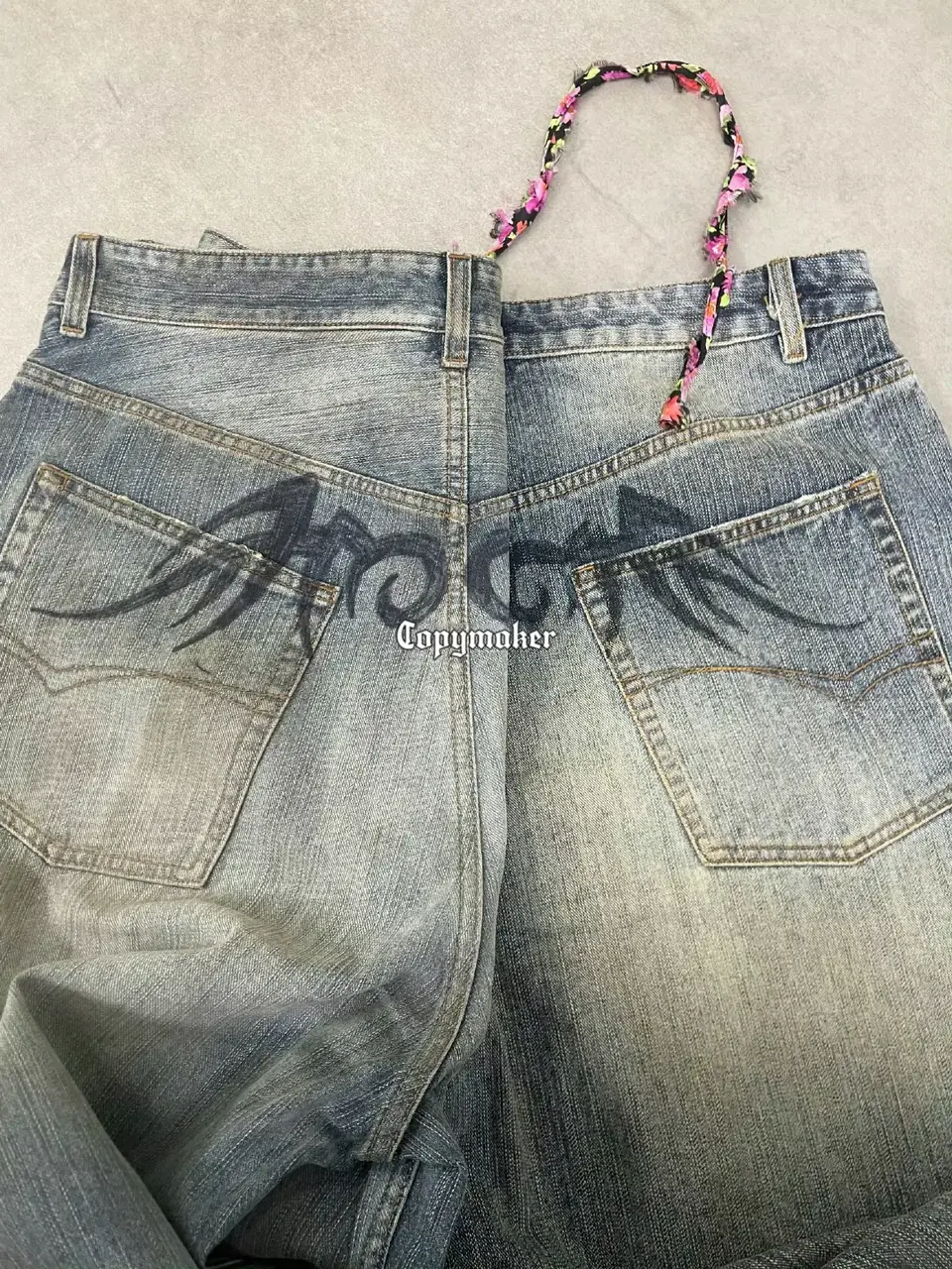 【現貨】巴黎 BLC 24FW 秀款 Baggy Pants 圖騰龍紋抽繩 泥染 廓型牛仔褲直筒褲長褲