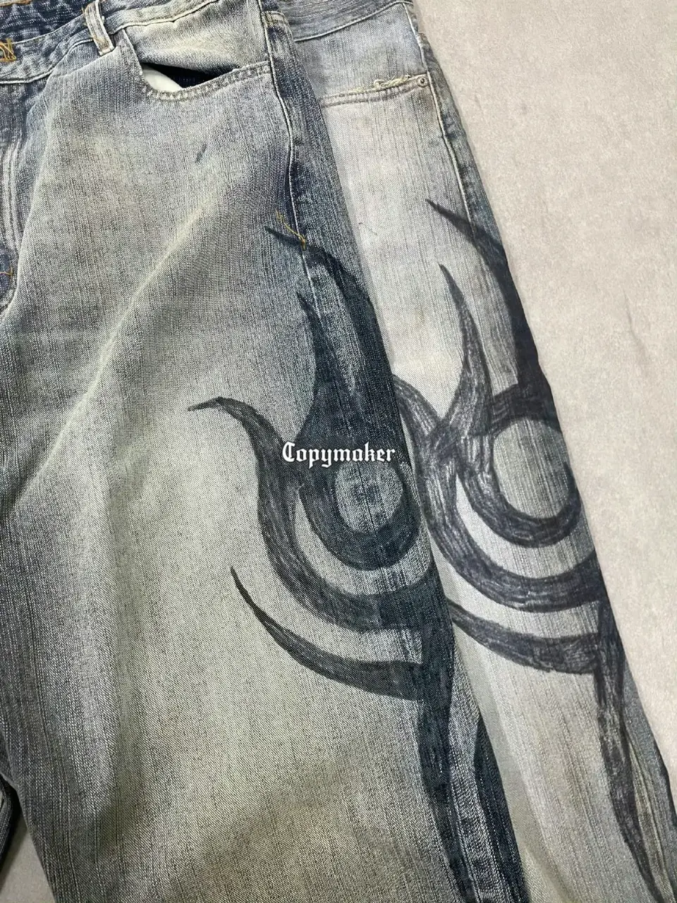 【現貨】巴黎 BLC 24FW 秀款 Baggy Pants 圖騰龍紋抽繩 泥染 廓型牛仔褲直筒褲長褲