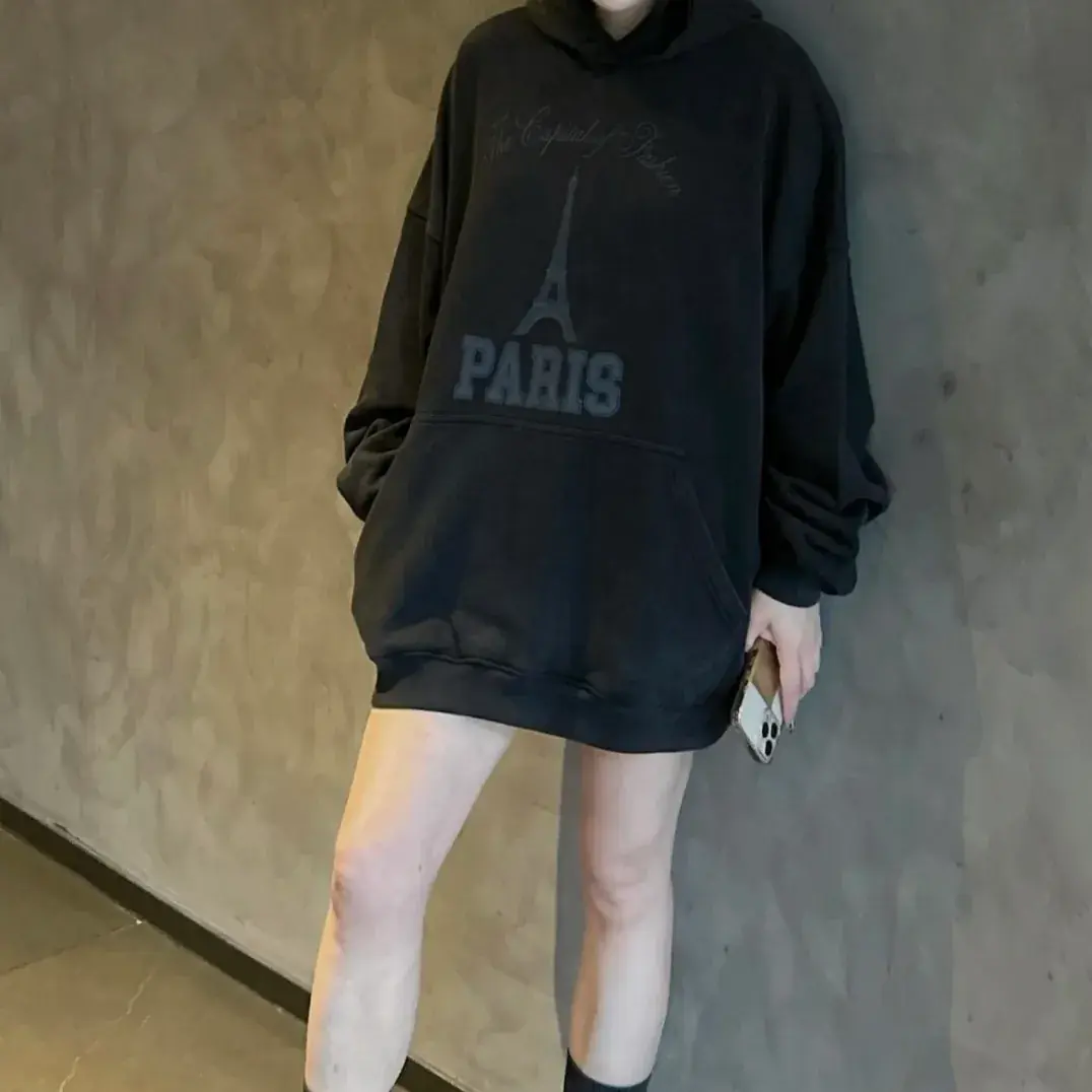 【現貨】巴黎 BLC 24FW Paris Tower Printed Hoodie 鐵塔做舊水洗 帽T連帽衛衣 黑灰