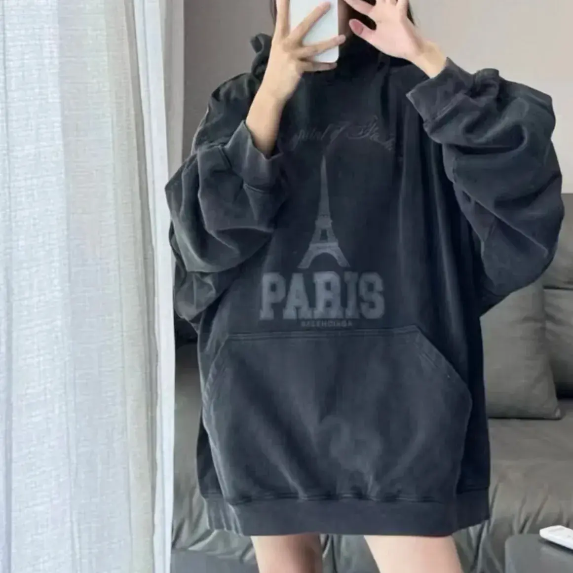 【現貨】巴黎 BLC 24FW Paris Tower Printed Hoodie 鐵塔做舊水洗 帽T連帽衛衣 黑灰