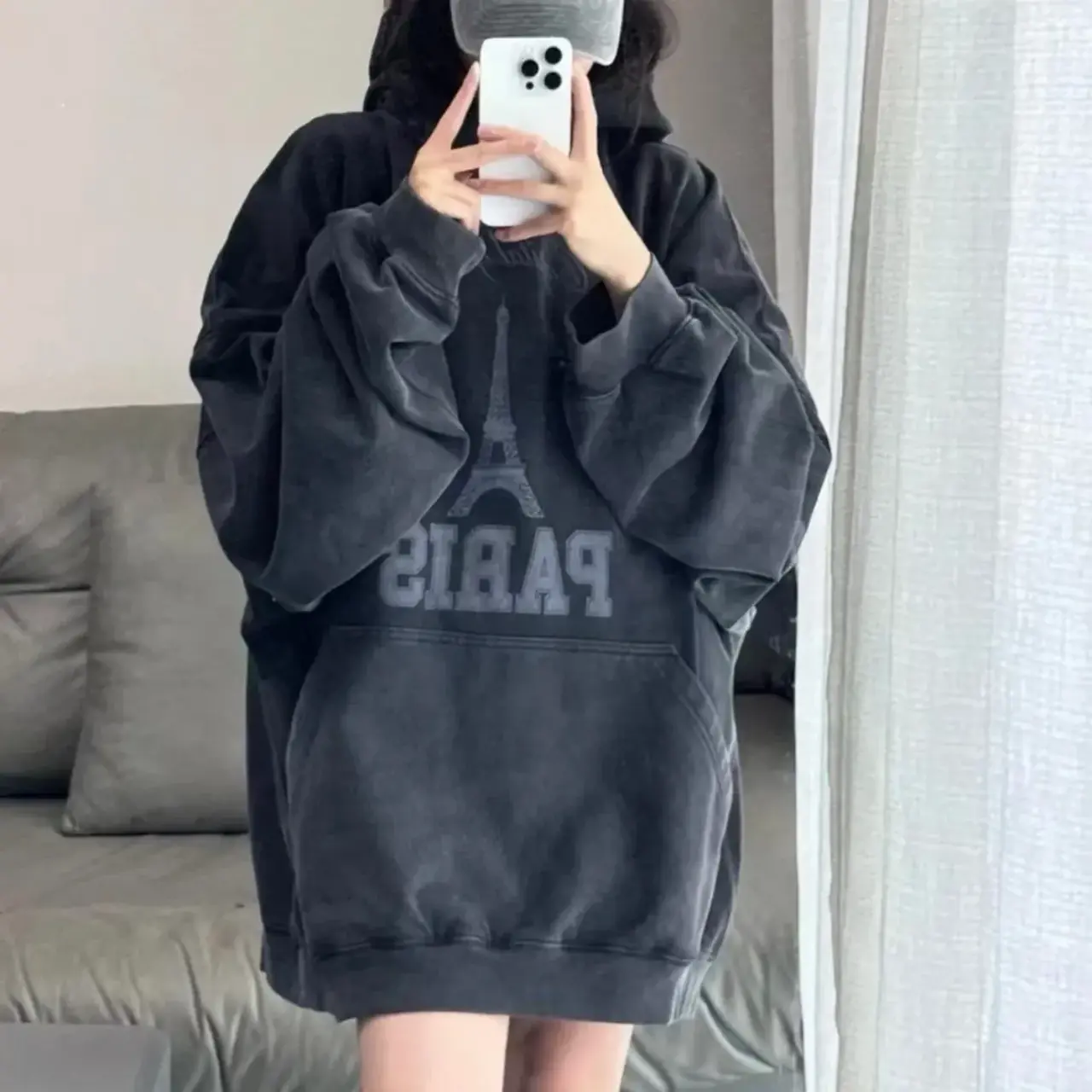 【現貨】巴黎 BLC 24FW Paris Tower Printed Hoodie 鐵塔做舊水洗 帽T連帽衛衣 黑灰