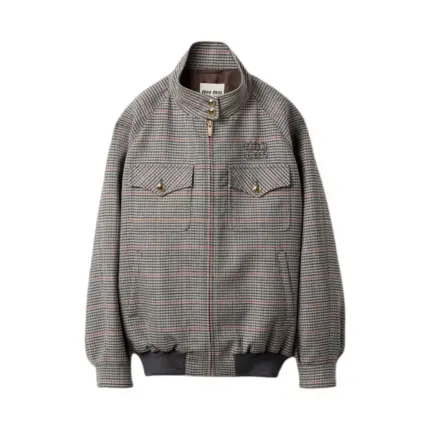 M1U M1U 24FW 繆繆 字母Logo貼布刺繡 格紋千鳥格 立領夾克外套