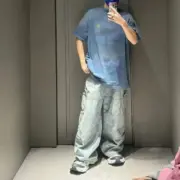 巴黎 BLC 24SS Unisex Paris Moon Oversized T-shirt 滿月鐵塔 做舊水洗 短袖T恤 霧霾藍：圖片 5