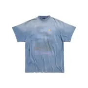 巴黎 BLC 24SS Unisex Paris Moon Oversized T-shirt 滿月鐵塔 做舊水洗 短袖T恤 霧霾藍：圖片 2