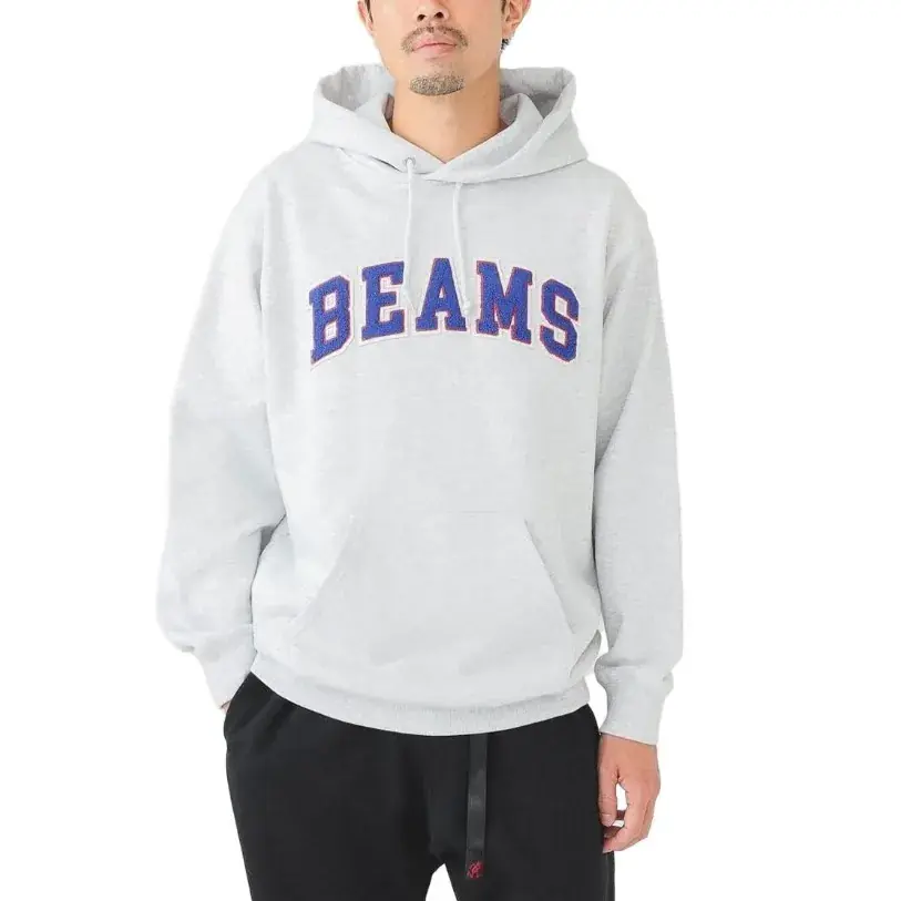 24AW BEAMS JAPAN 日本製 刺繡logo 拼色連帽衛衣帽T長袖