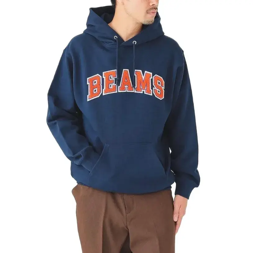 24AW BEAMS JAPAN 日本製 刺繡logo 拼色連帽衛衣帽T長袖
