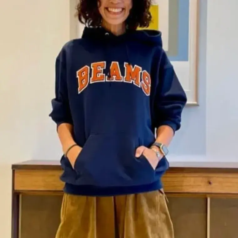 24AW BEAMS JAPAN 日本製 刺繡logo 拼色連帽衛衣帽T長袖