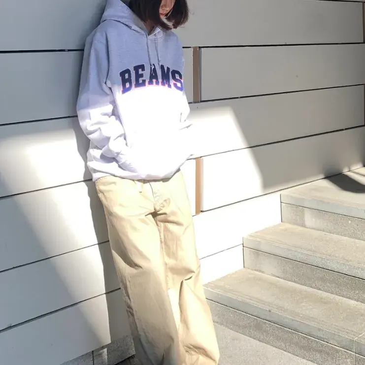 24AW BEAMS JAPAN 日本製 刺繡logo 拼色連帽衛衣帽T長袖