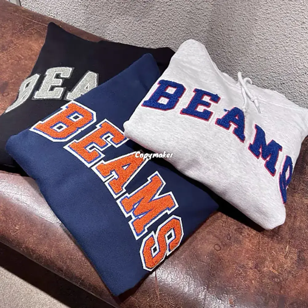 24AW BEAMS JAPAN 日本製 刺繡logo 拼色連帽衛衣帽T長袖