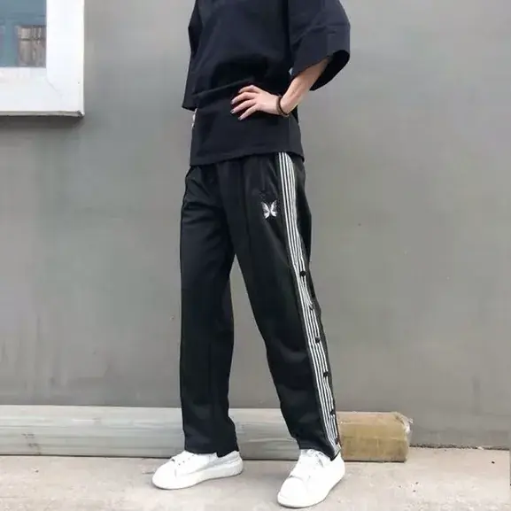 Needles 21SS Butterfly Regular Track Pants 蝴蝶刺繡 側邊排扣復古織帶 休閒褲 直筒褲