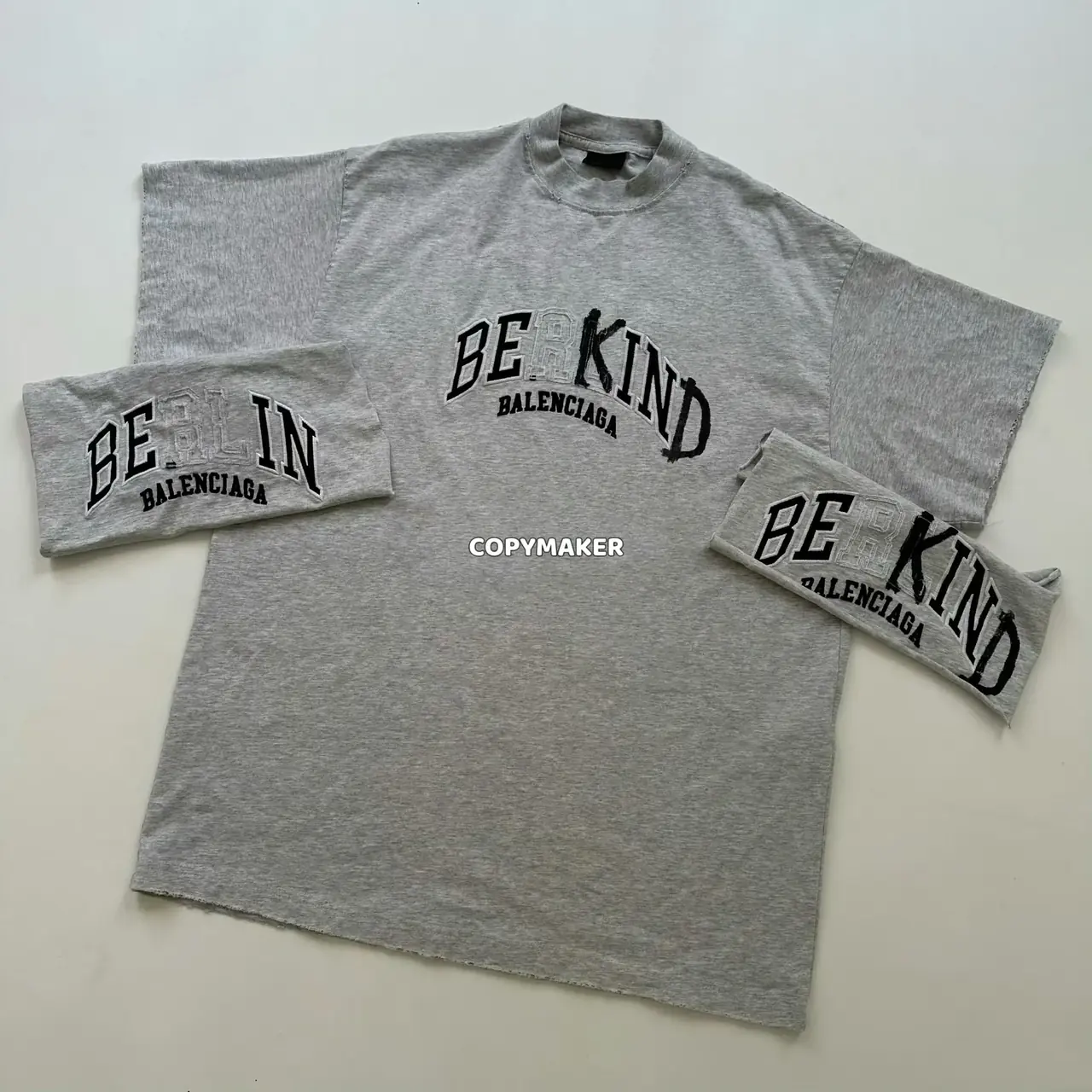 【福利回饋】巴黎 BLC 23SS Be kind 補丁刺繡做舊破壞 logo字母 短袖T恤 灰色